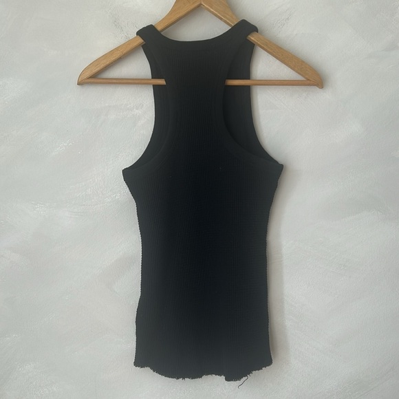 John Elliott racerback tank top sz 0 XS waffle knit raw hem made in USA black - Picture 7 of 8